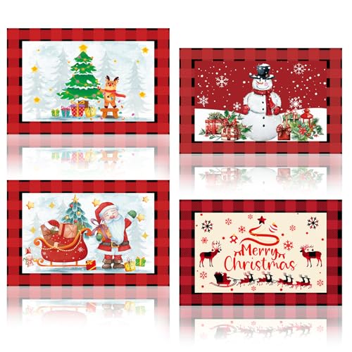 Weihnachten Platzsets 4er Set, Weihnachtsmann Platzsets Schneemann Elch Weihnachtsbaum Tischsets Waschbar Frohe Weihnachten für Winter Xmas Party Küche Esstisch Dekoration Indoor,12x18In von Pwsap