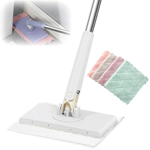 Automatic Cloth Changing Mini Mop, Hands-Free Mini Mop Compatible with Face Towels, 360°Rotating Head Portable Push-Pull Handle Design for Bathroom, Kitchen (White) von Pwzoax