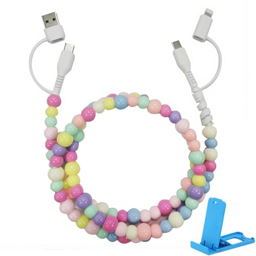 Beaded Charging Cord 4 in 1, Cute Colorful 4 in 1 Beaded Charging Cable, 3.3ft Fast Beaded Charger Cord for All Device USB C & Type C (Color) von Pwzoax