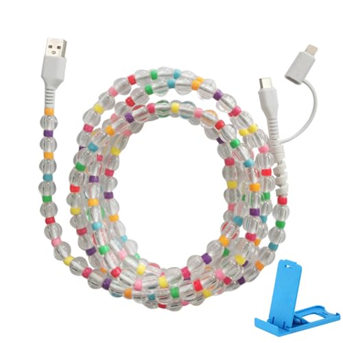 Beaded Charging Cord 4 in 1, Cute Colorful 4 in 1 Beaded Charging Cable, 3.3ft Fast Beaded Charger Cord for All Device USB C & Type C (Transparent) von Pwzoax