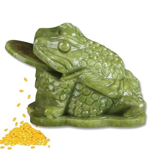 Pwzoax Jade Frog with Coin in Mouth, Jade Frog with a Coin in Its Mouth Attract Wealth and Good Luck, Three-Legged Toad Statue Figurine Decoration (1pc) von Pwzoax