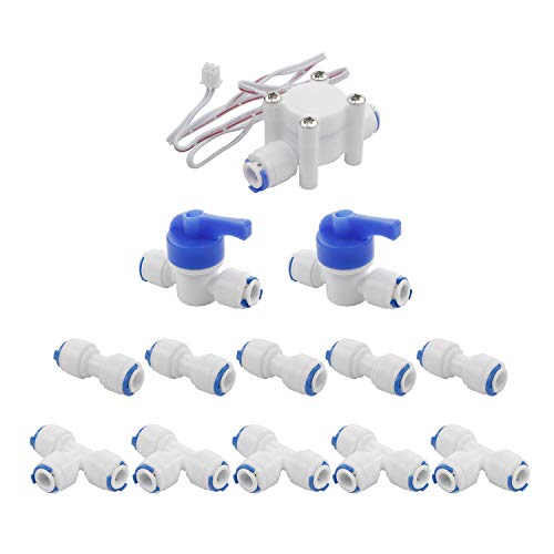 Pxyelec 0,64 cm Quick Connect Kugelhahn Wasserreiniger Kontrollschalter G1/4 Innendraht, Quick Connect Wasserreiniger, Rohrarmaturen für RO Wasser Umkehrosmose-System (Kugelventil + I+T-Typ) (13 Stück) von Pxyelec