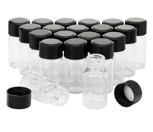 Pxyelec 20 Stück 3 ml Glasflaschen, Mini Probenflaschen mit schwarzem Schraubverschluss, Transparente Glasfläschchen Perfekt für Ätherisches Öl Spa Massage Aromatherapie von Pxyelec