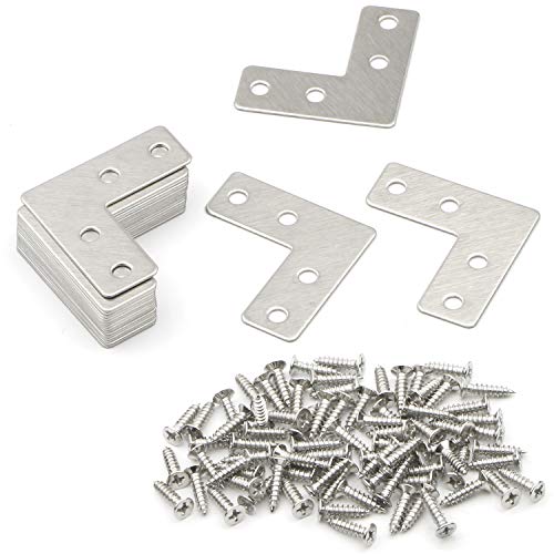 4 Löcher Winkelplatte flach L-Form Reparatur Halterung Verbinder Reparatur Verbinder Reparatur plattierte Gelenkhalterung Holz Möbel Befestigung 40 mm x 40 mm/1,57 x 1,57 Zoll, 20 Stück von Pxyelec