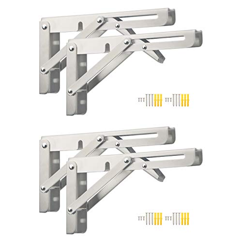 Pxyelec Heavy Duty Stainless Steel Wall Shelf Support Bracket, 8 inches Silver Triangle Folding Shelf Bracket for Space-Saving DIY Workbench with Install Screws, Pack of 4 Pxyelec Heavy Duty Stainless Steel Wall Shelf Support Bracket, 8 inches Silver Triangle Folding Shelf Bracket for Space-Saving DIY Workbench with Install Screws, Pack of 4 von Pxyelec