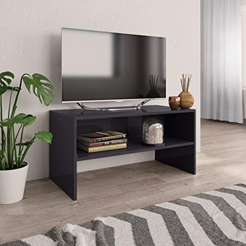 Pxznbe TV-Möbel für Wohnzimmer, Grau, glänzend, 80 x 40 x 40 cm, Spanplatte, Schlafzimmer, TV-Ständer mit 1 Fach im klassischen Stil, TV-Tisch, für Mediengeräte von Pxznbe