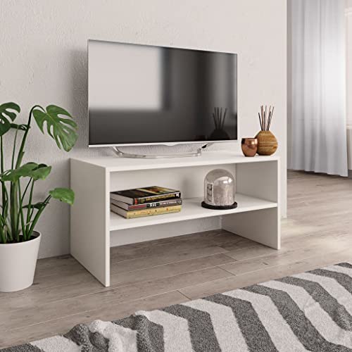 Pxznbe TV-Möbel für Wohnzimmer, weiß, 80 x 40 x 40 cm, Spanplatte, Schlafzimmer, TV-Ständer mit 1 Fach im klassischen Stil, TV-Tisch, für Mediengeräte von Pxznbe