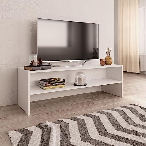 Pxznbe TV-Schrank für Wohnzimmer, 120 x 40 x 40 cm, weiß, Holz, mehrschichtig, trendiges Design, klassischer Stil, mit 1 Ablagefach für Mediengeräte, Spielekonsole von Pxznbe