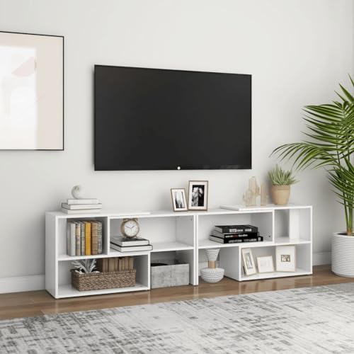 Pxznbe TV-Schrank für Wohnzimmer, 149 x 30 x 52 cm, weiß, Spanplatte, HiFi-Schrank, bietet viel Platz für Zeitschriften, Pflanzen, Bilderrahmen, eleganter Tisch, TV-Tisch, Dekoration für Schlafzimmer von Pxznbe