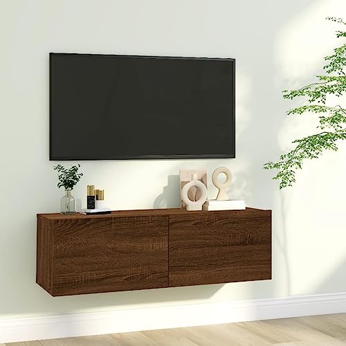 Pxznbe TV-Schrank für Wohnzimmer, Braun, 100 x 30 x 30 cm, Holz, mehrschichtig, elegantes Design, TV-Tisch mit 2 Fächern, großer Stauraum, TV-Ständer mit Türen von Pxznbe