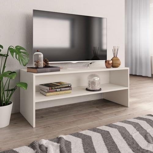 Pxznbe TV-Schrank für Wohnzimmer, Spanplatte, weiß, 100 x 40 x 40 cm, klassischer Stil, TV-Tisch, mit 1 Ablagefach für Mediengeräte, Spielekonsole, Innenausstattung von Pxznbe
