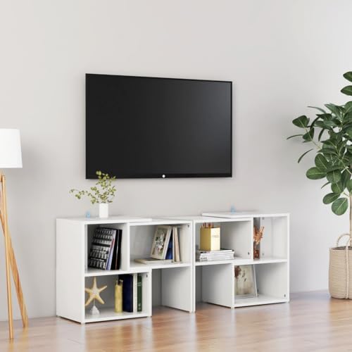 Pxznbe TV-Schrank für Wohnzimmer, Spanplatte, weiß, glänzend, 104 x 30 x 52 cm, modulares Design, TV-Ständer, robuste Struktur, Schlafzimmer, multifunktional, TV-Tisch für Bücher, Zeitschriften, von Pxznbe