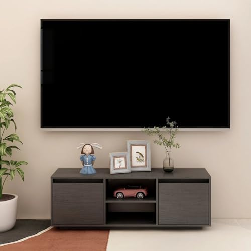 Pxznbe TV-Tisch Grau Massivholz Kiefer 110 x 30 x 40 cm Wohnzimmer Schrank für Stereo Schlafzimmer TV-Ständer mit Fächern kann bequemen Platz für Zeitschriften Pflanzen bieten von Pxznbe
