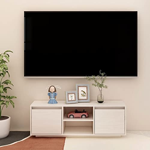Pxznbe TV-Tisch Weiß Massivholz Kiefer 110 x 30 x 40 cm Wohnzimmer Schrank für Stereo Schlafzimmer TV-Ständer mit Fächern kann bequemen Platz für Zeitschriften Pflanzen bieten von Pxznbe