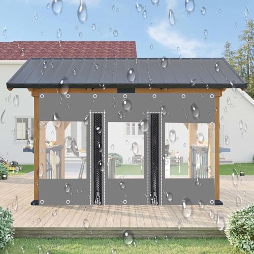 Durchsichtige Planenvorhänge,Mit Reißverschluss Tür,Graue Transparente Wasserdicht Plane Seitenteile,Mit Ösen,Outdoorvorhänge,PVC-kunststoffplane,Für Pergola Pavillon Patio von Pxzybd