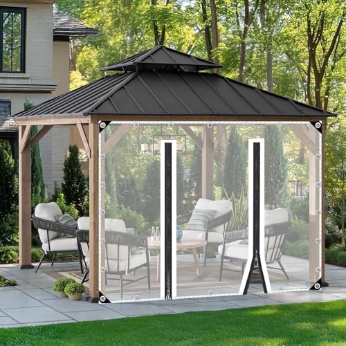 Pergola wasserdichte Transparente Plane Seitenteile,Durchsichtige Planenvorhänge Mit Reißverschlusstür,0,3mm PVC Kunststoffplane,Outdoorvorhänge Mit Ösen,Regenvorhang,W×H-1.6×2.3m(5.2 * 7.5ft) von Pxzybd