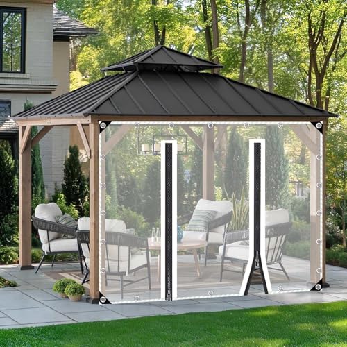 Pergola wasserdichte Transparente Plane Seitenteile,Durchsichtige Planenvorhänge Mit Reißverschlusstür,0,3mm PVC Kunststoffplane,Outdoorvorhänge Mit Ösen,Regenvorhang,W×H-4.6×2.2m(15.1 * 7.2ft) von Pxzybd