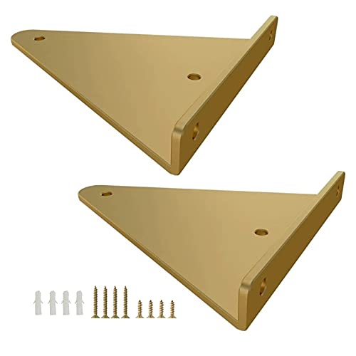 Pxzybd 2 Stück Regalwinkel,Metalldreieck-regalträger,Retro-Wand Regalhalterung,Goldene Regalhalter,Regal Unterstützung Schwebende,Regalkonsole Mit Schrauben Und Dehnungsrohr,Gold-8×10cm/3.1×3.9in von Pxzybd