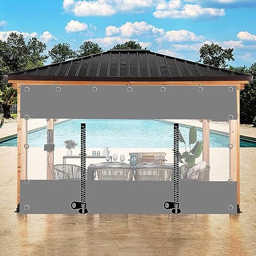 Pxzybd Outdoorvorhänge,Graue Transparente Plane Seitenteil,Durchsichtige wasserdichte Planenvorhänge Mit Reissverschluss Tür,Gazebo Patio Pergola 0.3mm Dick PVC Regen Vorhang,W×H-2.5×2m(8.2 * 6.6ft) von Pxzybd