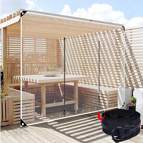 Pxzybd wasserdichte Durchsichtige Planenvorhänge,Pergola Pavillon Veranda PVC Transparente Plane Seitenteile,Mit Reißverschluss Tür,Outdoor Trennvorhänge Abdeckplanen Mit Ösen,W×H-1.7×2m(5.6 * 6.6ft) von Pxzybd