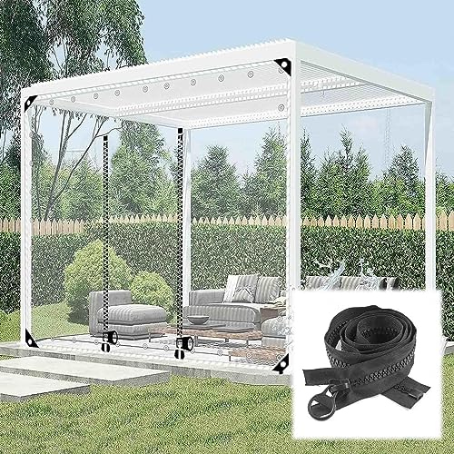 Pxzybd wasserdichte Transparente Plane Seitenteil Für Pergola Gazebo Terrasse Veranda,Durchsichtige Planenvorhänge Mit Reissverschluss,Wetterfeste PVC Kunststoffplane Mit Ösen,W×H-3×2.2m(9.8 * 7.2ft) von Pxzybd