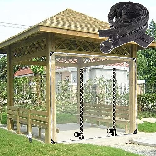 Seitenteil Aus Transparenter Plane,Wetterfeste 0,5mm PVC Schutzplane,wasserdichte Durchsichtige Planenvorhänge Mit Reißverschluss,Trennvorhänge Für Pergola,Pavillon,Markise,W×H-2.8×2.2m(9.2 * 7.2ft) von Pxzybd