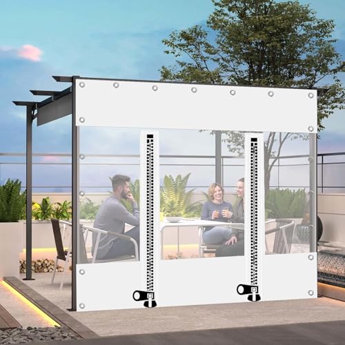 Wasserdichte Transparente Planenvorhänge,Pergola Weiße Durchsichtige Plane Seitenteile,Mit Reißverschlusstür,0,3mm Pvc-kunststoffplane,Wetterfeste Trennvorhänge Mit Ösen,W×H-2.2×2.2m(7.2*7.2ft) von Pxzybd