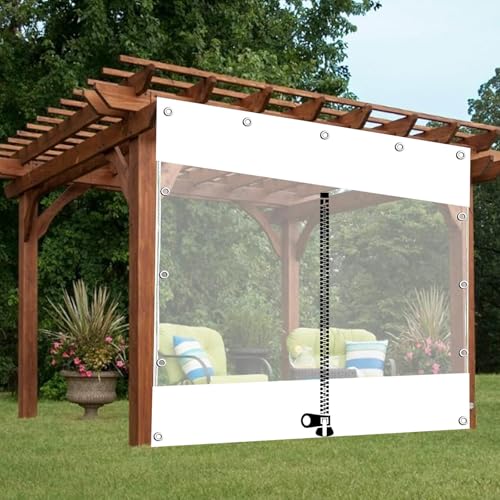 wasserdichte Durchsichtige Planenvorhänge Mit Reißverschluss,Weißer Transparenter Plane Seitenteil,Trennvorhänge Für Pergola,Veranda,Pavillon,PVC Abdeckplanen Mit Ösen,W×H-1.8×2.2m(5.9 * 7.2ft) von Pxzybd