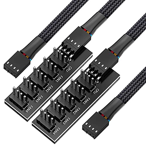 Pyatofly PWM LüFter Hub Splitter, 4 Poliges 5 Wege PC CPU KüHlung GehäUse mit Schwarzer HüLse, LüFter VerläNgerung Splitter Adapter Kabel 40 cm von Pyatofly