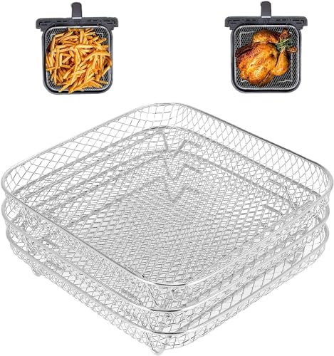 Pyatofyy Airfryer Rack, Square Dreischichtiges Luftfritteusen-dörrgestell, Heißluftfritteuse Airfryer XXL Zubehör für die Fritteuse Airfryer Accessories Heißluftfritteuse-Tabletts, 20,3 cm/8 von Pyatofyy
