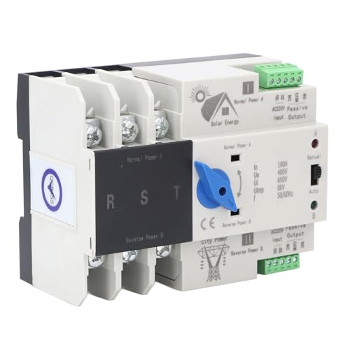 Pyhodi 100A 220V Mini ATS Automatischer Übertragungsschalter, Elektrikwählschalter Dual -Power -Schalter, 3p 100A Photovoltaic 50/60Hz Dual -Power -Generator -Umschalter 220 V von Pyhodi