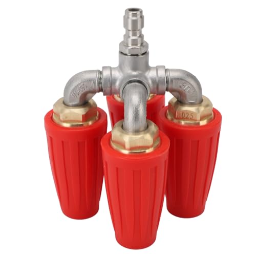 Pyhodi 4 in 1 Turbodüsendruckscheibe, 5,2 X 3,3 Zoll Vierfach Turbusdüse 360 ​​° mit 1/4 "Schnellanschluss, 4000 Psi Messing Edelstahlrot Drehen von Pyhodi