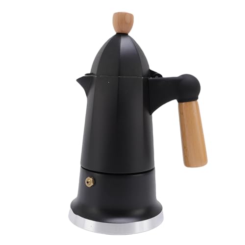 Pyhodi Aluminiumholz-Herd Kaffee-Perkolator, Achteckige Form -Hersteller 3-Tasse, Einzigartiges Ventilsystem, Abnehmbare Basis und Überhitzungsschutz für Heimreise (BLACK) von Pyhodi