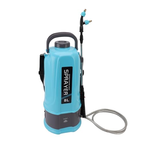 Pyhodi Batteriebetriebener Rucksack -Sprühgerät, Elektrischer Gartensprühsprühgerät Lawn Sprayer mit 2000mAh Lithium -Ion -Batterie 5 Düsen Verstellbarer Messingstab für (EU-Stecker 8L) von Pyhodi