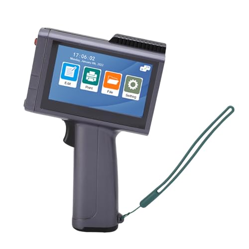 Pyhodi Handheld-Tintenstrahldruckerpistole, Tragbarer 4,3-Zoll-Touchscreen-Drucker mit Mehreren Sprachen und Schnelltrocknender Tintenpatrone, Unterstützt Verschiedene Materialien, für (EU-Stecker) von Pyhodi