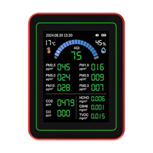Pyhodi Innenluftqualitätsmessgerät, 18 in 1 CO2 TVOC HCHO PM2.5 PM10 TEMP -Luftfeuchtigkeit Datenspeicher Schwarz, mit 2,8 -Zoll -HD -Bildschirm 7H -Batterie, Hochempfindliche Pyhodi Innenluftqualitätsmessgerät, 18 in 1 CO2 TVOC HCHO PM2.5 PM10 TEMP -Luftfeuchtigkeit Datenspeicher Schwarz, mit 2,8 -Zoll -HD -Bildschirm 7H -Batterie, Hochempfindliche von Pyhodi