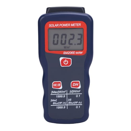 Pyhodi Solarenergie -Messgerät, Sonnenlichtstrahlungstests Messungsinstrument, Handmessgerät mit 2000 W / M2, 634 BTU / (FT2 · H) Messbereich und Max/Min/Min/Data Hold -Funktion von Pyhodi