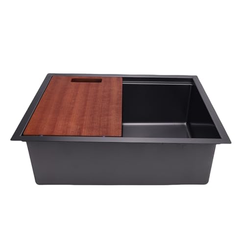 Pyhodi Square RV Waschbecken, Schwarzer Edelstahlstangenspüle 20x15x6in, Kratzfeste, Hitzebeständige, Nicht Deformierende, Küchenspüle Workstation mit Schneidebrett, für Bootsfahrzeuge von Pyhodi