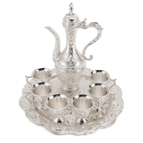 Türkisches Teeservice, Weingläser-Topf-Set aus Vintage-Legierung, Rostfrei, Exquisites Dekoratives Kaffeekannen-Set mit Wasserdichter und Tragbarer Oberfläche, Vielseitig (Silber von Pyhodi