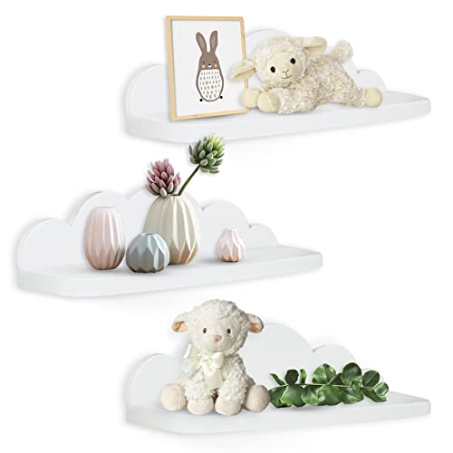 Pyjacos Wandregal Schweberegal 3er Set Wall Shelf hängend kreativ für Schlafzimmer Wohnzimmer Küche und Flur Wolken wandbrett Kleine Größe,Wolken，45cm，Weiß-L von Pyjacos