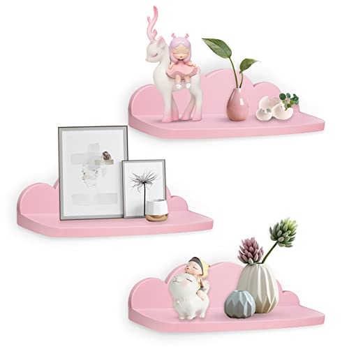 Pyjacos Wandregal Schweberegal 3er Set Wall Shelf hängend kreativ für Schlafzimmer Wohnzimmer Küche und Flur Wolken wandbrett Kleine Größe,Wolken，45cm，rosa-L von Pyjacos