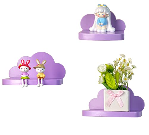 Pyjacos Wandregal Schweberegal 3er Set Wall Shelf hängend kreativ für Schlafzimmer Wohnzimmer Küche und Flur Wolken wandbrett Kleine Größe,Wolken Kleine Größe，lila von Pyjacos