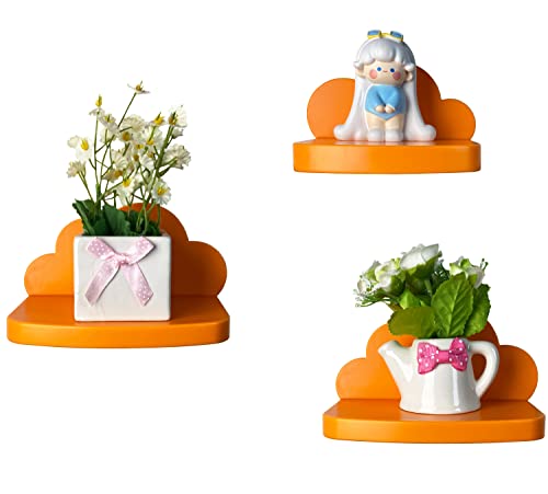 Pyjacos Wandregal Schweberegal 3er Set Wall Shelf hängend kreativ für Schlafzimmer Wohnzimmer Küche und Flur Wolken wandbrett Kleine Größe,Wolken Kleine Größe，orange von Pyjacos