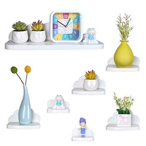 Pyjacos Wandregal Schweberegal 7er Set Wall Shelf hängend kreativ für Schlafzimmer Wohnzimmer Küche und Flur Wolken wandbrett Kleine Größe,Wolken Kleine Größe,Wolken，Weiß-L von Pyjacos
