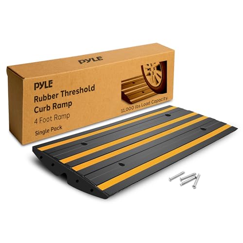PYLE Auffahrrampe – Bordsteinrampe Gummi 1 Stück Auffahrrampen für Einfahrt & Garage – Rampe Auto mit gelbem Reflektor – Schwellenrampe PKW wetterfest – je Autorampe 5t Traglast & 122L x 41W x 7H cm von Pyle