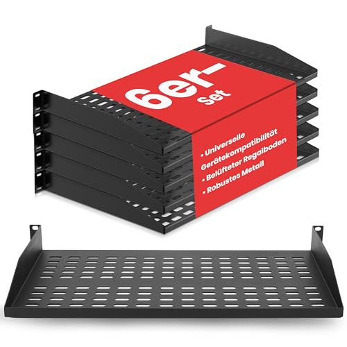 PYLE Fachboden für Netzwerkschrank & Serverschrank – Shelf für 19 Zoll Rack – Regalboden & Einlegeboden aus Metall – 6er Set – 1HE Rackmount – Traglast 50 kg – Schwarz – Computer & Server-Racks von Pyle