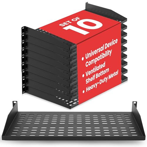 Pyle 19-Zoll 1U Server Rack Regal - 10 Stück Belüftete Metallregale für Optimalen Luftstrom, Wand- oder Rack-Montierbar, Unterstützt bis zu 110 lbs, 17 x 10’’ Regalplatte für Schränke, Computer von Pyle