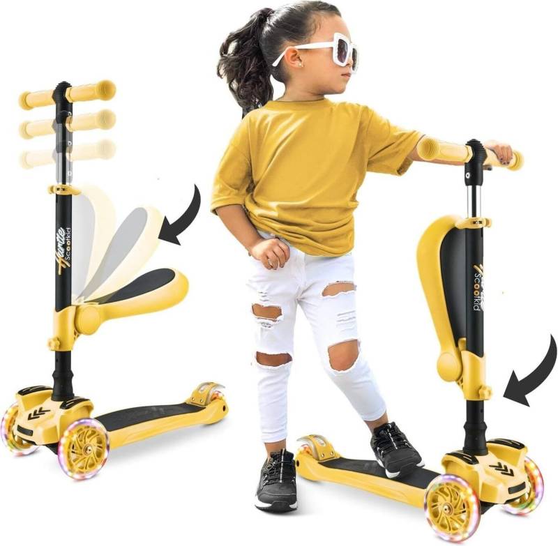 Pyle Dreiradscooter Hurtle Kinderscooter mit Klapp- & Abnehmbarem Sitz, 4 Höhenoptionen, max 60 kg, ab 2 Jahren von Pyle