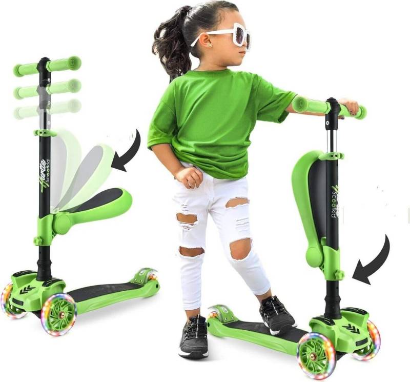 Pyle Dreiradscooter Hurtle Kinderscooter mit Klapp- & Abnehmbarem Sitz, 4 Höhenoptionen, max 60 kg, ab 2 Jahren von Pyle
