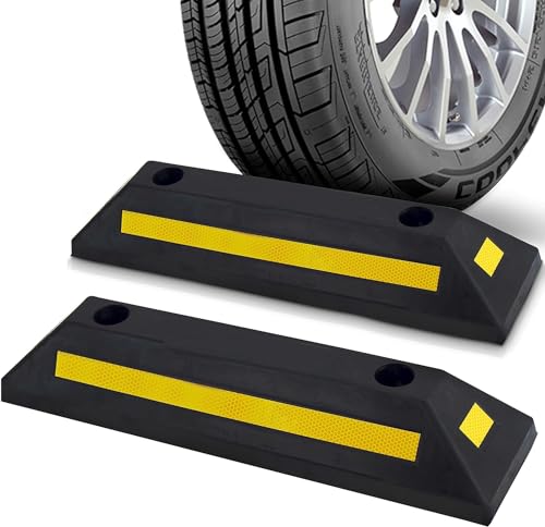 Pyle Garage Stopper aus Hartgummi mit Reflektionsstreifen – Radstopper Garage ohne zu Bohren oder mit Befestigungsmöglichkeit, Auto Garage Einparkhilfe um den Parkplatz zu Schützen, Radstopper 2er Set von Pyle